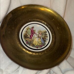 Vintage Brass Frame Regency Bone China Plate 7.5” Made In England CourtingCouple